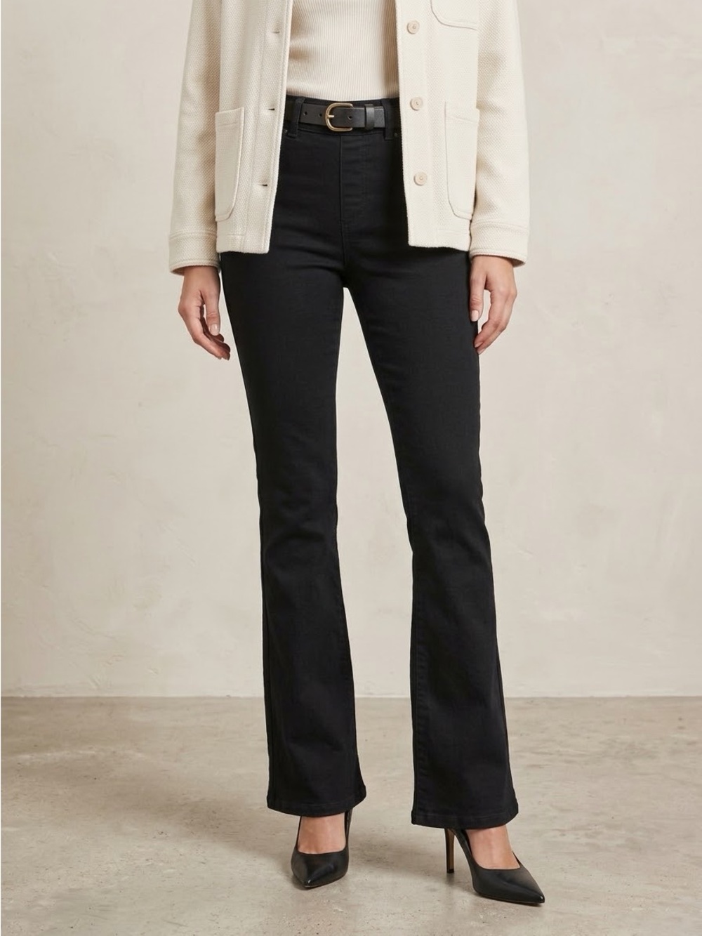 SPANX SPANXshape EveryWear High Rise Flare Jeans Clean Black Pull On 20326R